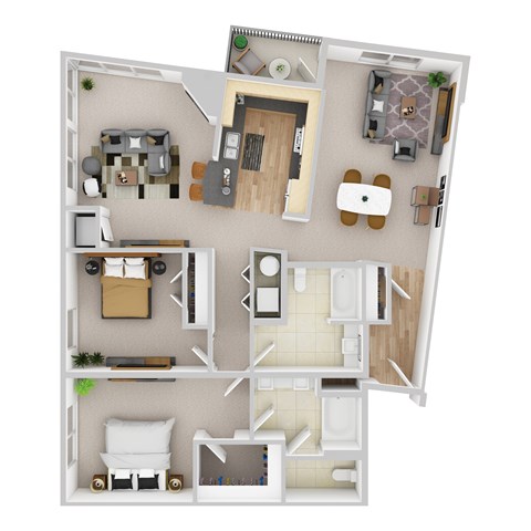 Floor plan for 2 beds, 2 baths, 1459 sqft